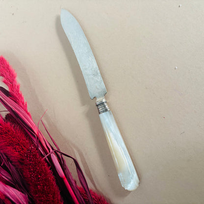 Antique Silver & Mother Of Pearl Knives With Engraved Blades