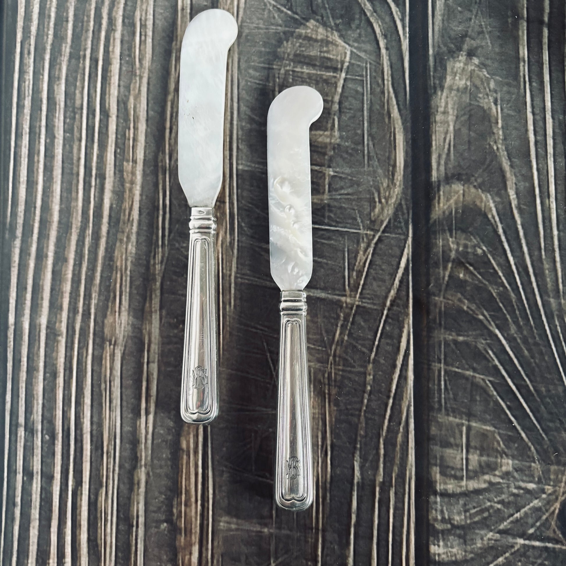 Unusual Silver & Mother Of Pearl Caviar knives | French Silverware