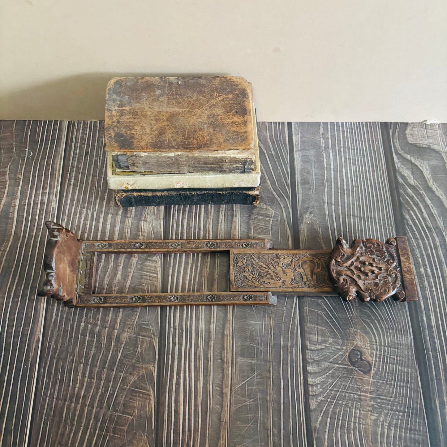 Antique Italian Miniature Book Slide Folding and Expanding Book Holder