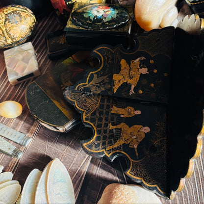Antique Paper Mache Chinoiserie Lacquer Shelves