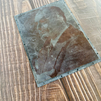Vintage Copper Printing Plate Large Portrait of a Gentleman In A Suit