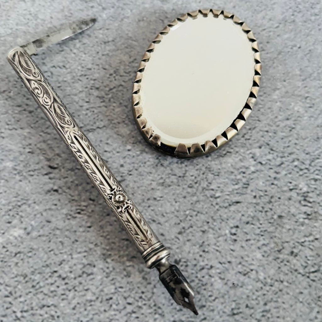 The Director Tilly - Antique Silver Retractable Pen Pencil and Knife