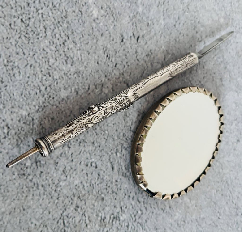 The Director Tilly - Antique Silver Retractable Pen Pencil and Knife