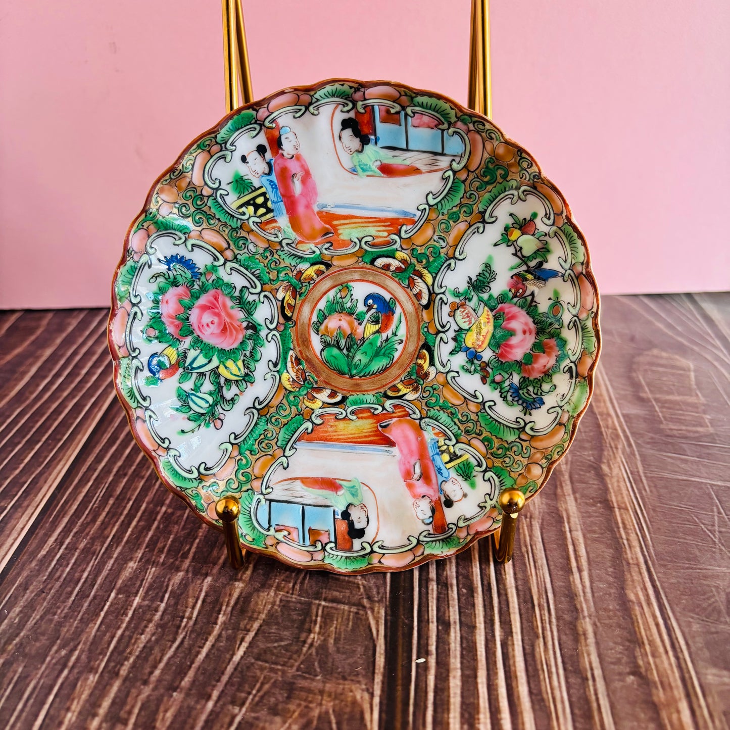 Antique Chinese Rose Medallion Pattern Saucer | Wedding Gift Idea