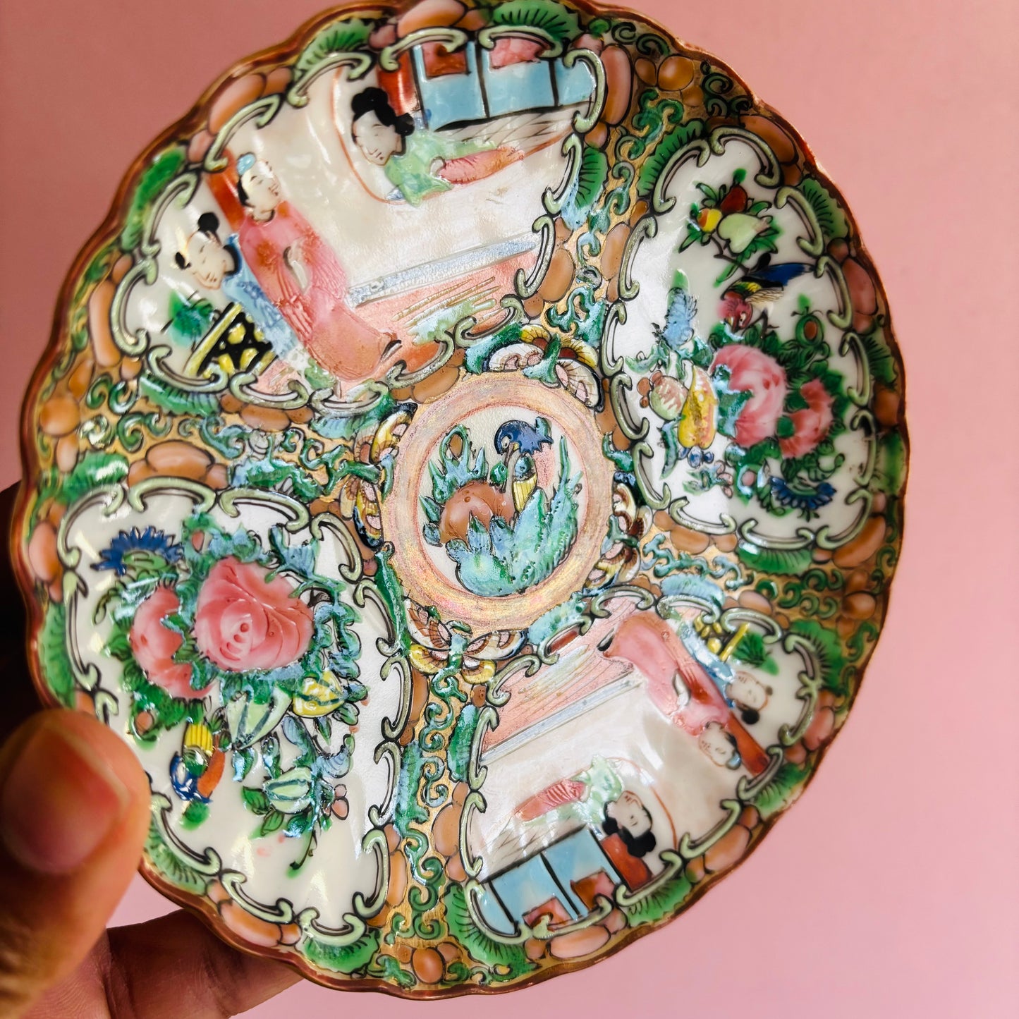Antique Chinese Rose Medallion Pattern Saucer | Wedding Gift Idea