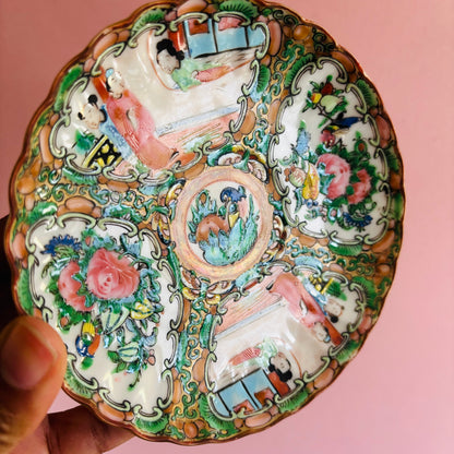 Antique Chinese Rose Medallion Pattern Saucer | Wedding Gift Idea