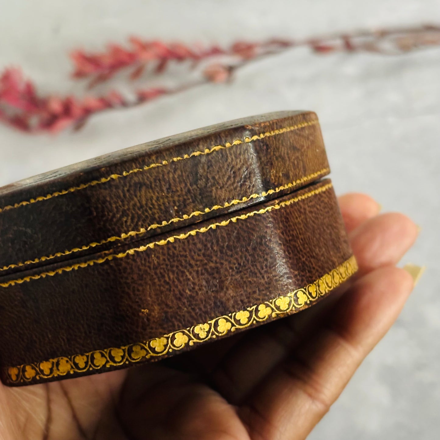 Vintage Leather Florentine Box Jewellery Box