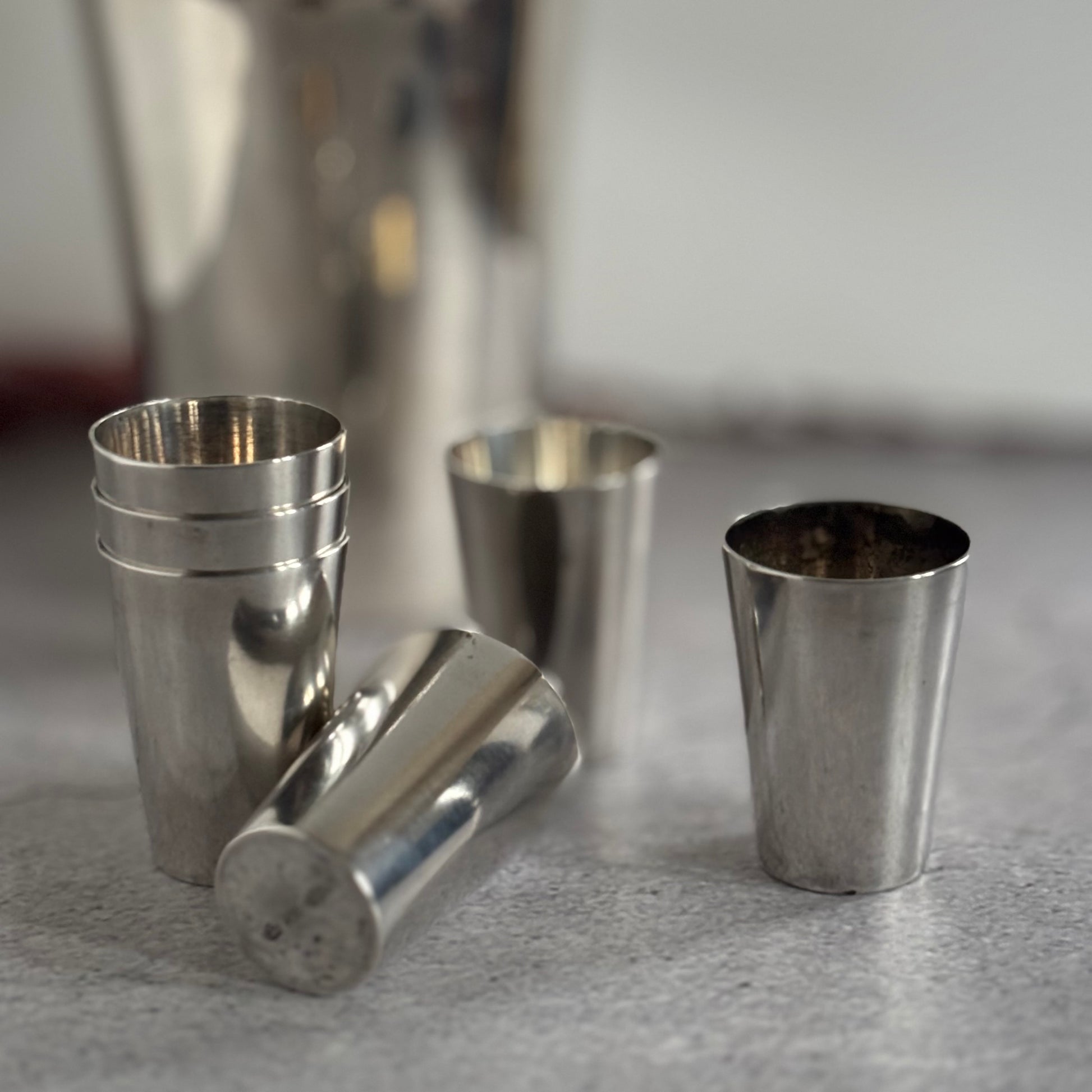 Small Antique Silver Vodka Liquor Shot Cups | German Silver