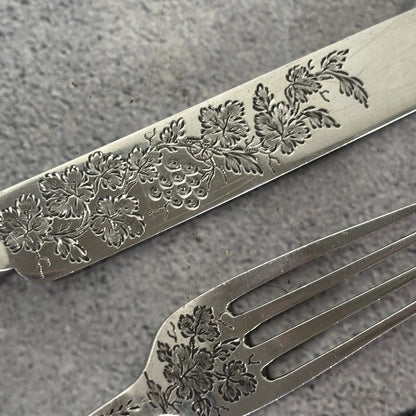 Antique Silver Fully Engraved Knife and Fork Duo | 1892 London