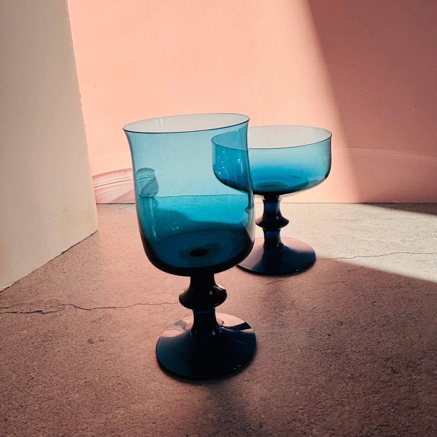 The Stripper Jim - Mid Century Blue Cocktail / Wine  Glasses