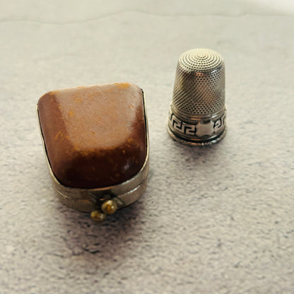 Sterling Silver Sewing Thimble In Leather Case 