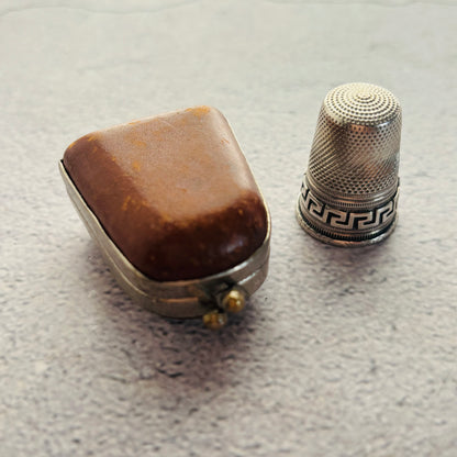 Sterling Silver Sewing Thimble In Leather Case 