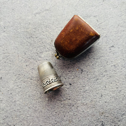 Sterling Silver Sewing Thimble In Leather Case 