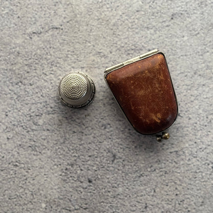 Sterling Silver Sewing Thimble In Leather Case 