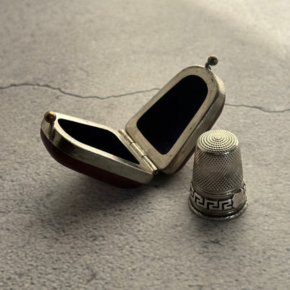 Sterling Silver Sewing Thimble In Leather Case 