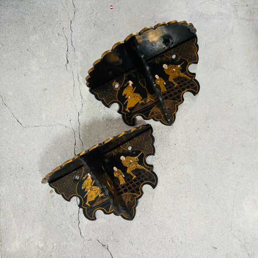 Antique Paper Mache Chinoiserie Lacquer Shelves