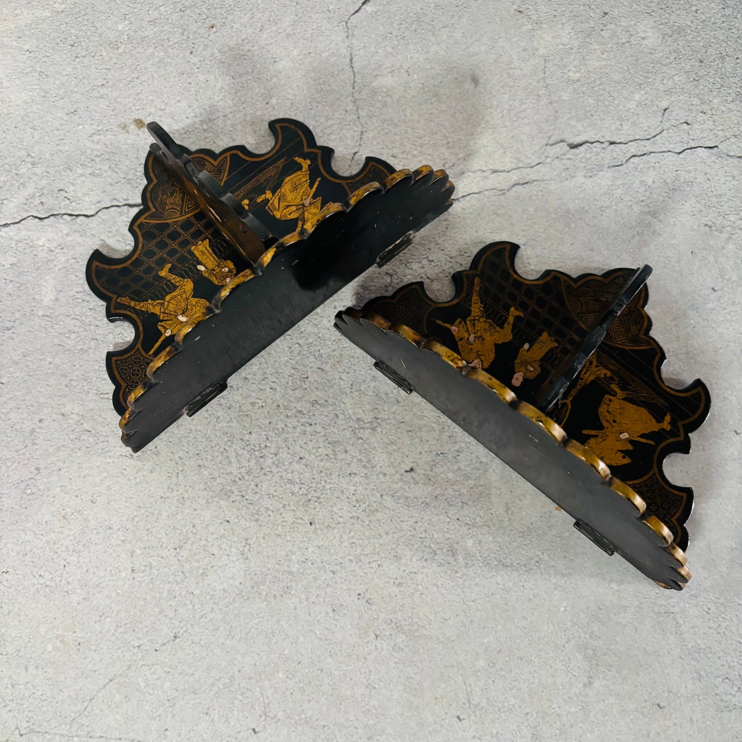 Antique Paper Mache Chinoiserie Lacquer Shelves