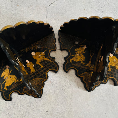 Antique Paper Mache Chinoiserie Lacquer Shelves