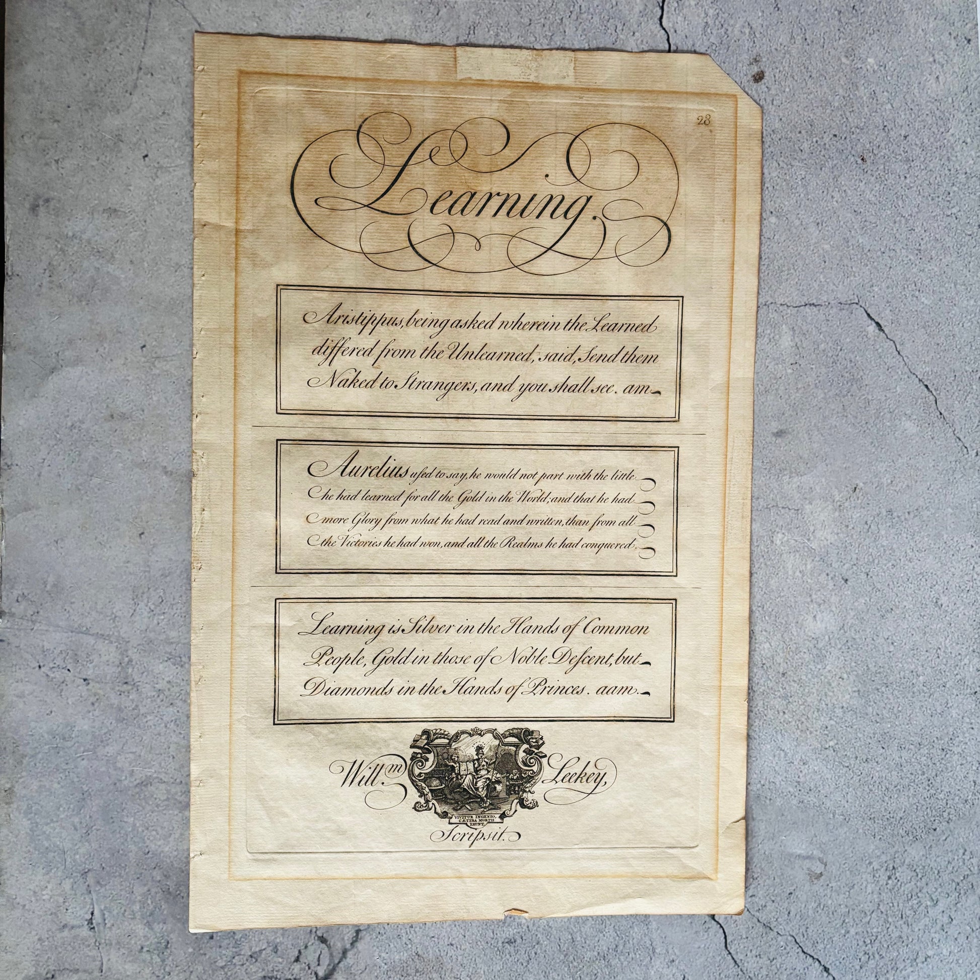 Antique Etching Design Plate 'Learning' by George Bickham | Wall Art