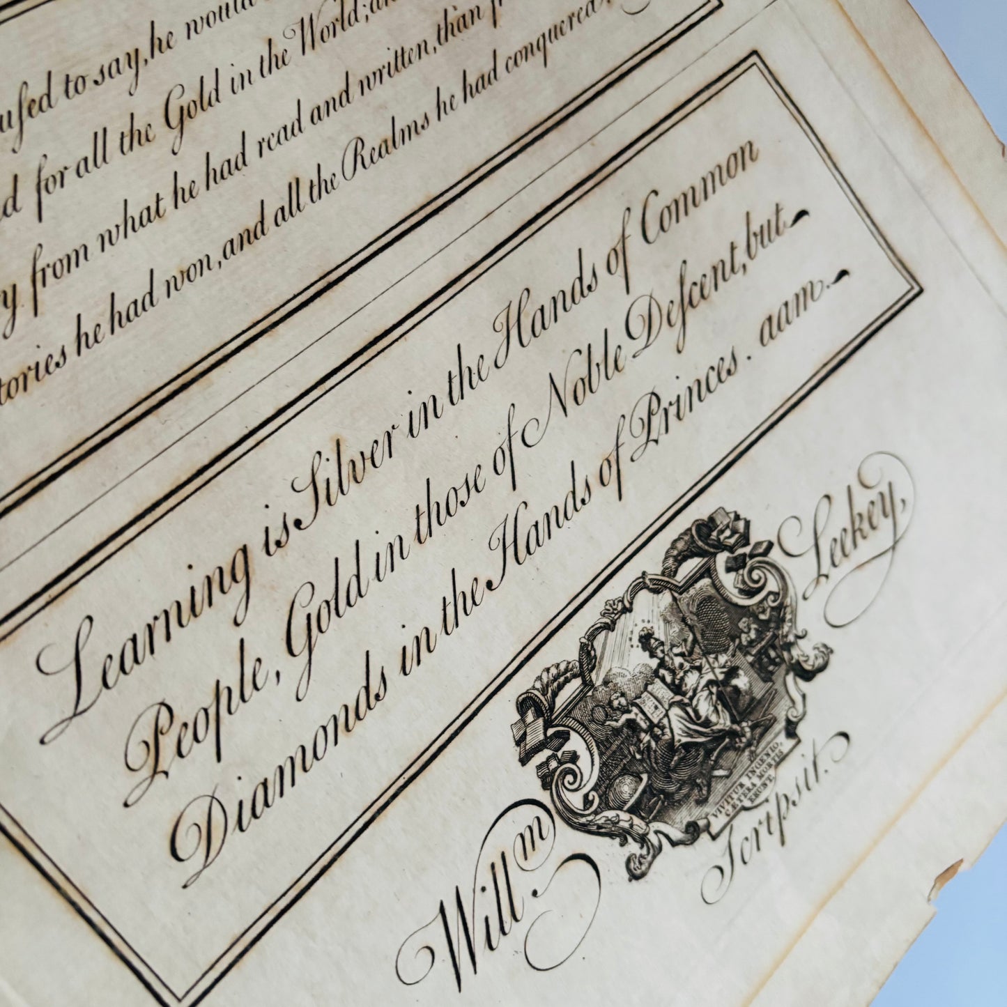 Antique Etching Design Plate 'Learning' by George Bickham | Wall Art