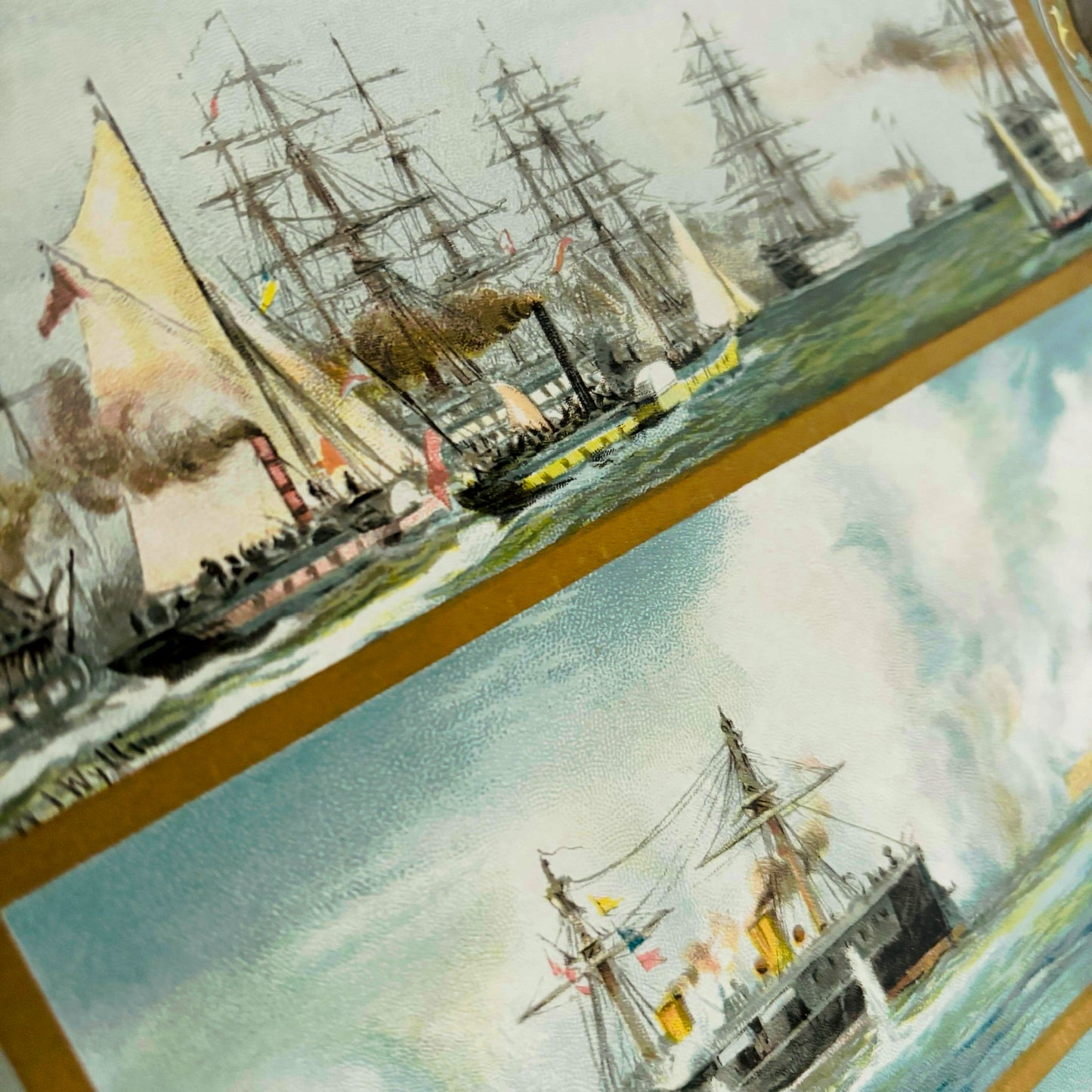 Hand Printed Original Chromolithograph of Navy Ships