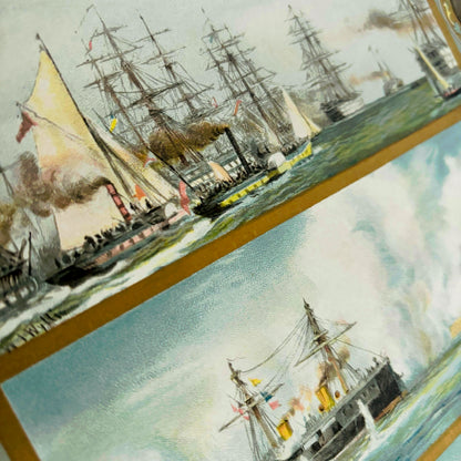 Hand Printed Original Chromolithograph of Navy Ships
