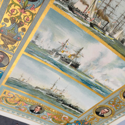Hand Printed Original Chromolithograph of Navy Ships