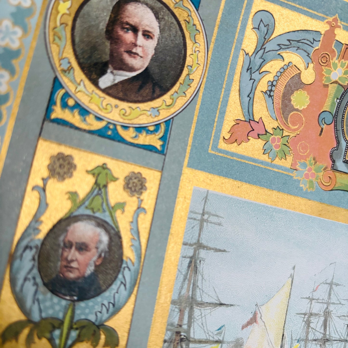 Hand Printed Original Chromolithograph of Navy Ships