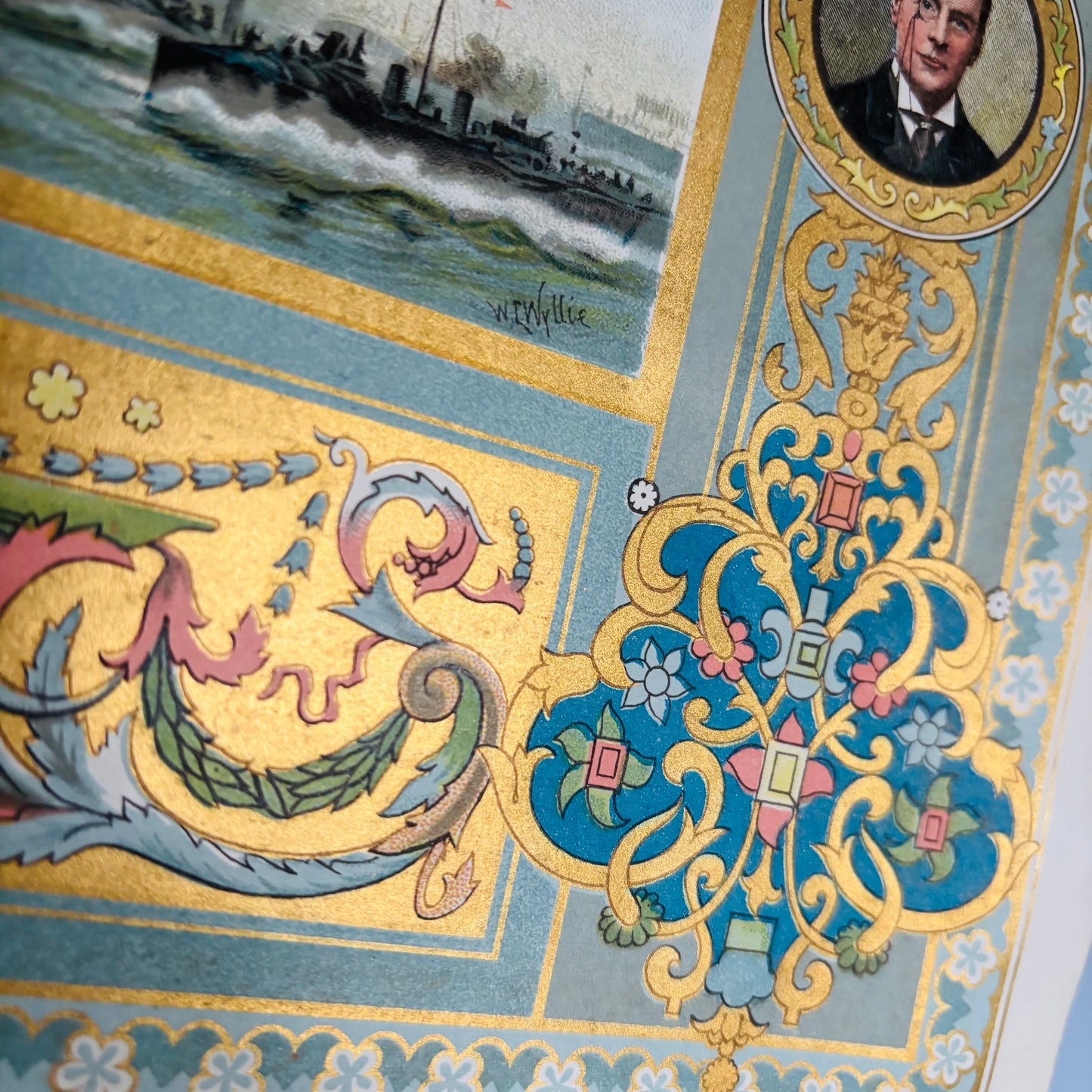 Hand Printed Original Chromolithograph of Navy Ships