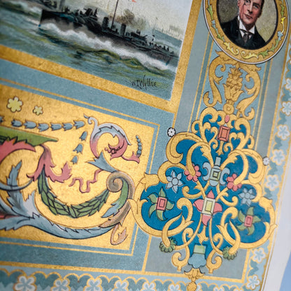 Hand Printed Original Chromolithograph of Navy Ships