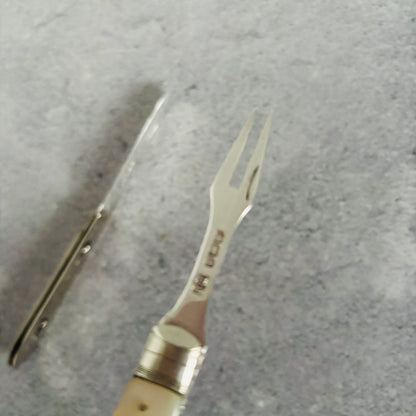 Unusual Antique Silver Folding Two Fruit Fork and Knife Combo| Travel Fork