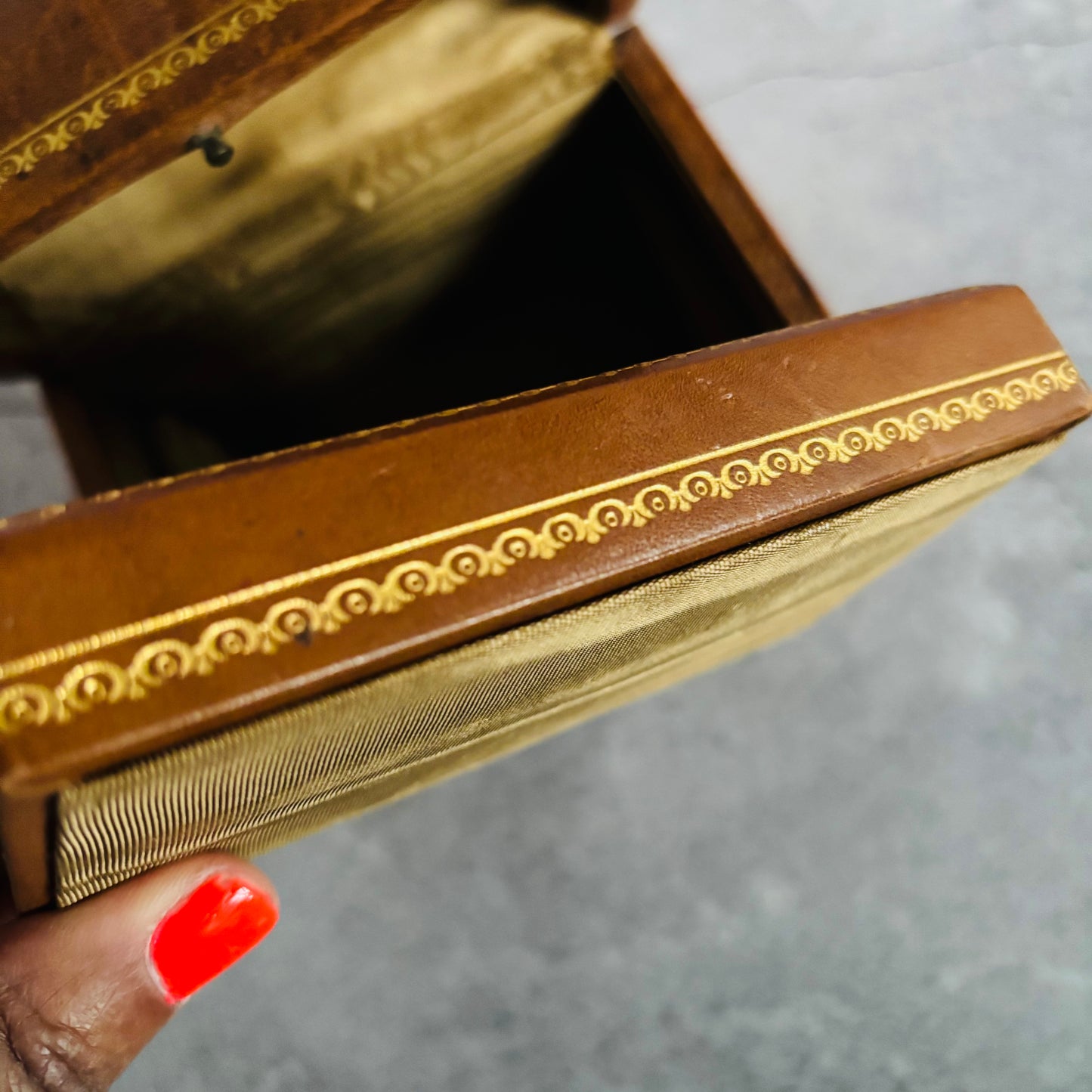 Antique Leather Florentine Box | Tooled Leather Jewellery Box 