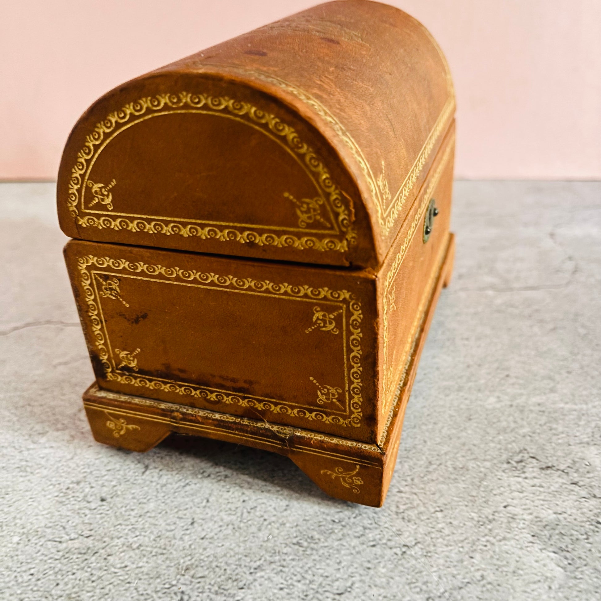 Antique Leather Florentine Box | Tooled Leather Jewellery Box 