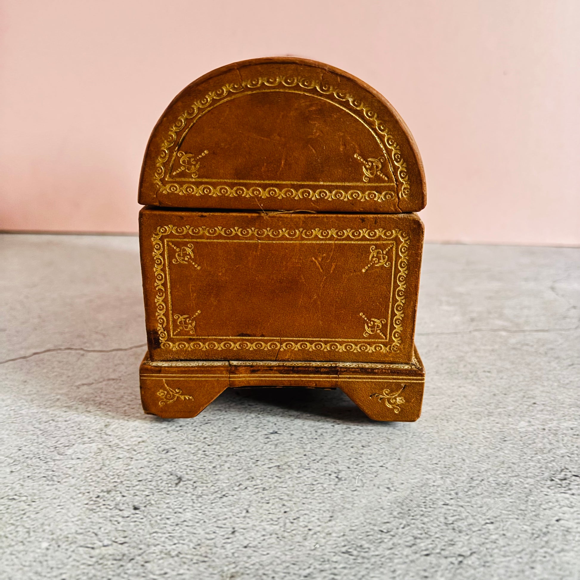 Antique Leather Florentine Box | Tooled Leather Jewellery Box 