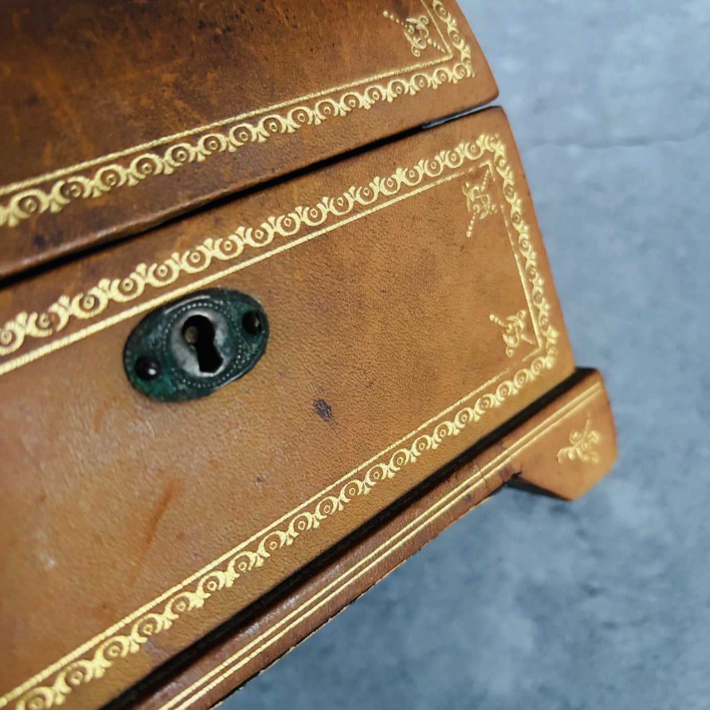 Antique Leather Florentine Box | Tooled Leather Jewellery Box 