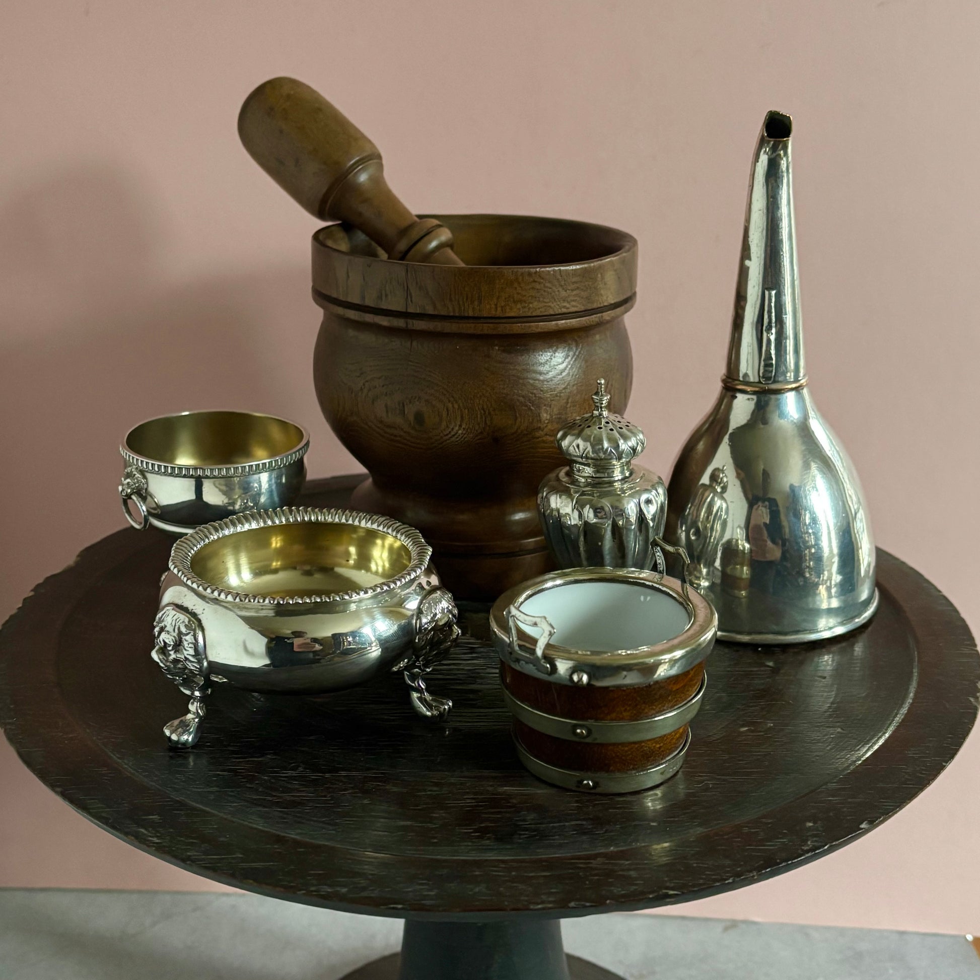 Antique English Treen Oak Wood Mortar and Pestle | Country Farmhouse Kitchen