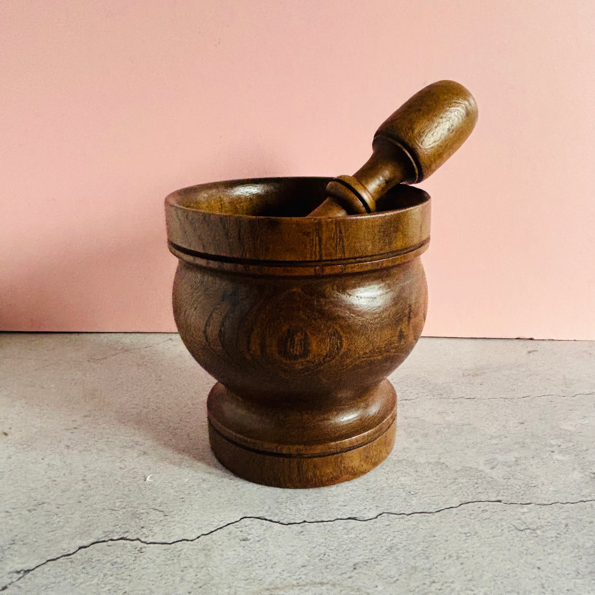 Antique English Treen Oak Wood Mortar and Pestle | Country Farmhouse Kitchen