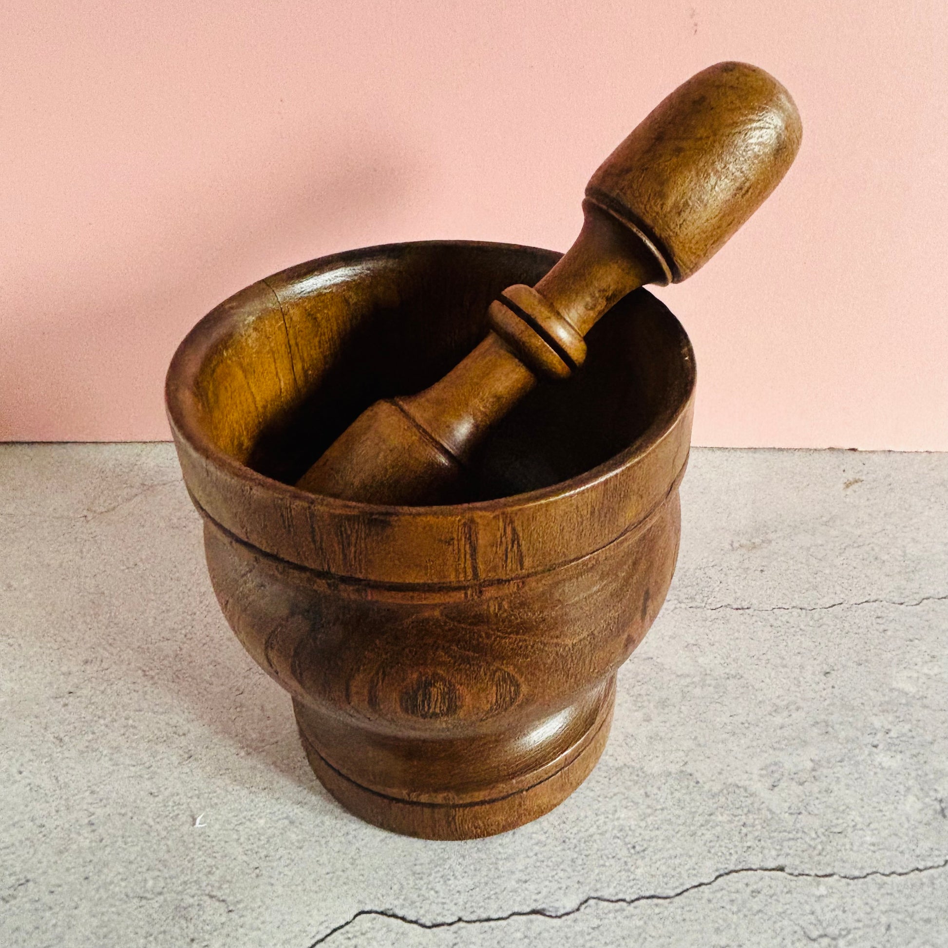 Antique English Treen Oak Wood Mortar and Pestle | Country Farmhouse Kitchen