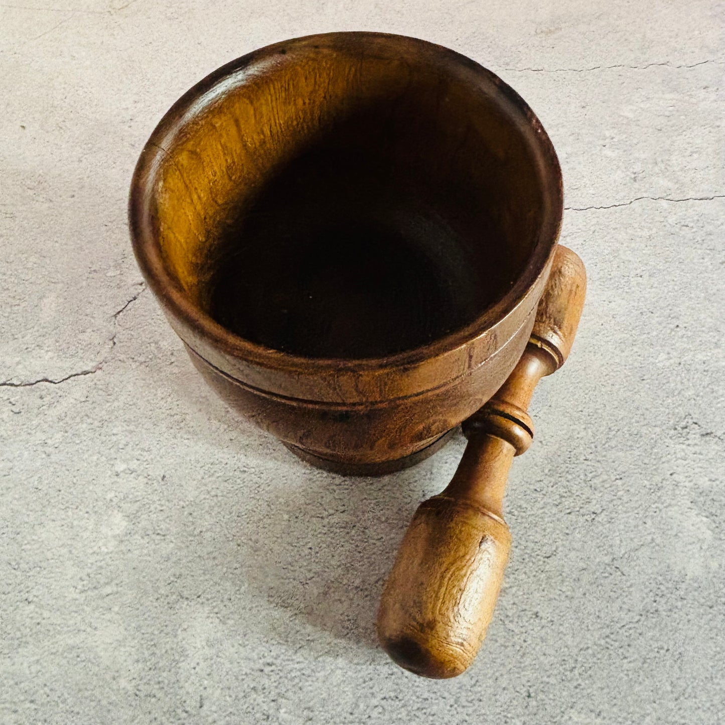 Antique English Treen Oak Wood Mortar and Pestle | Country Farmhouse Kitchen