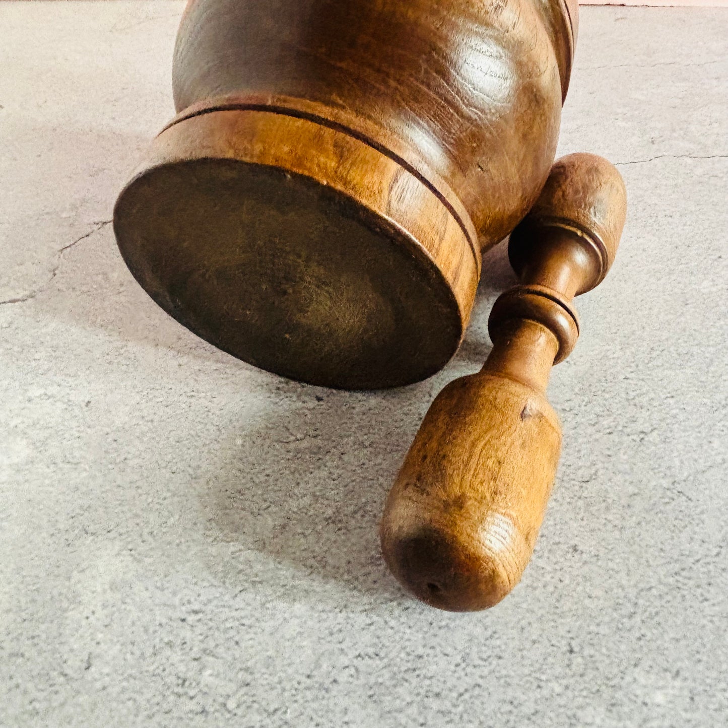 Antique English Treen Oak Wood Mortar and Pestle | Country Farmhouse Kitchen