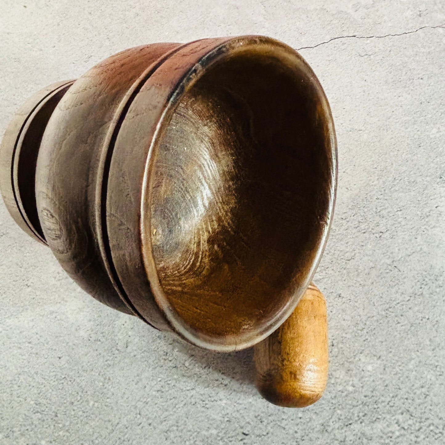 Antique English Treen Oak Wood Mortar and Pestle | Country Farmhouse Kitchen