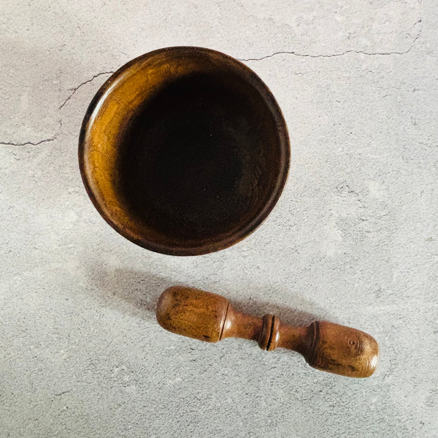 Antique English Treen Oak Wood Mortar and Pestle | Country Farmhouse Kitchen