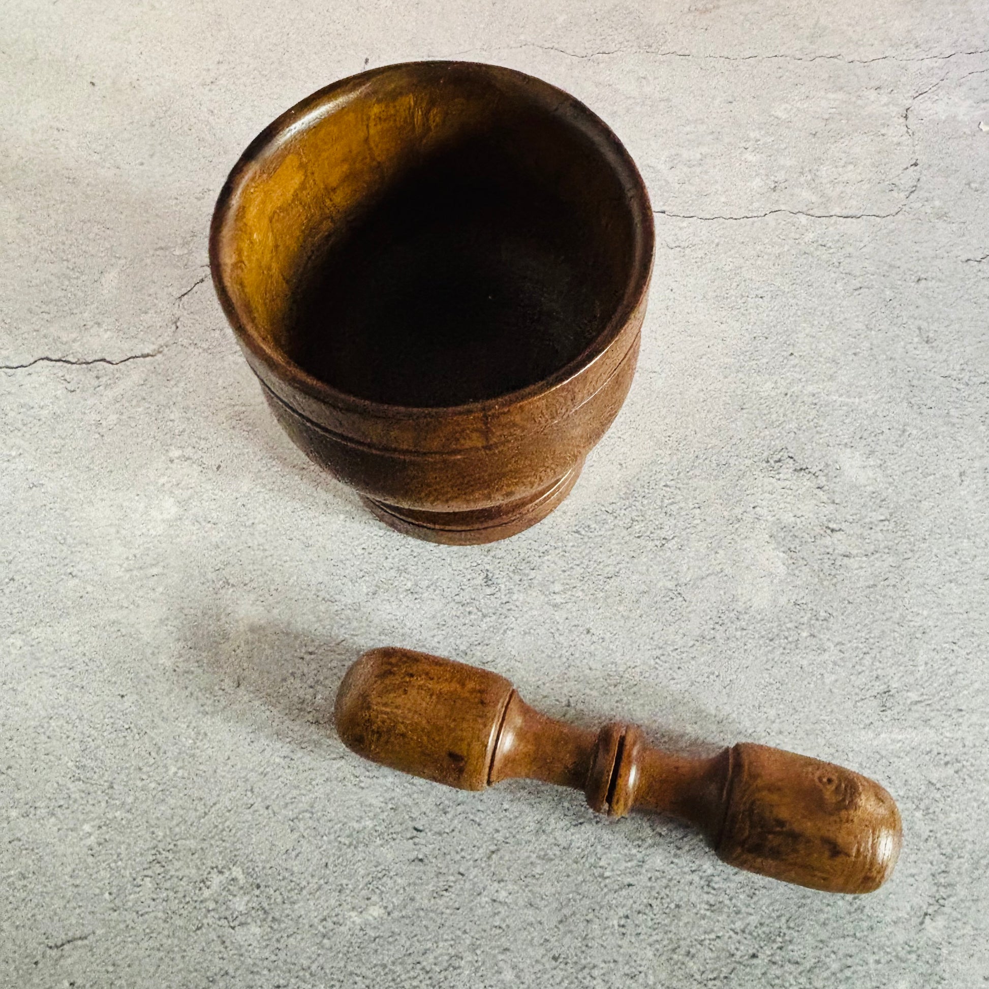 Antique English Treen Oak Wood Mortar and Pestle | Country Farmhouse Kitchen