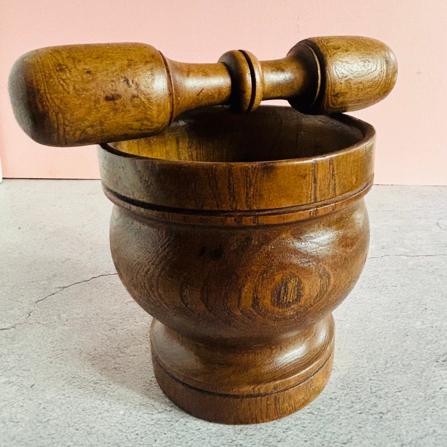 Antique English Treen Oak Wood Mortar and Pestle | Country Farmhouse Kitchen