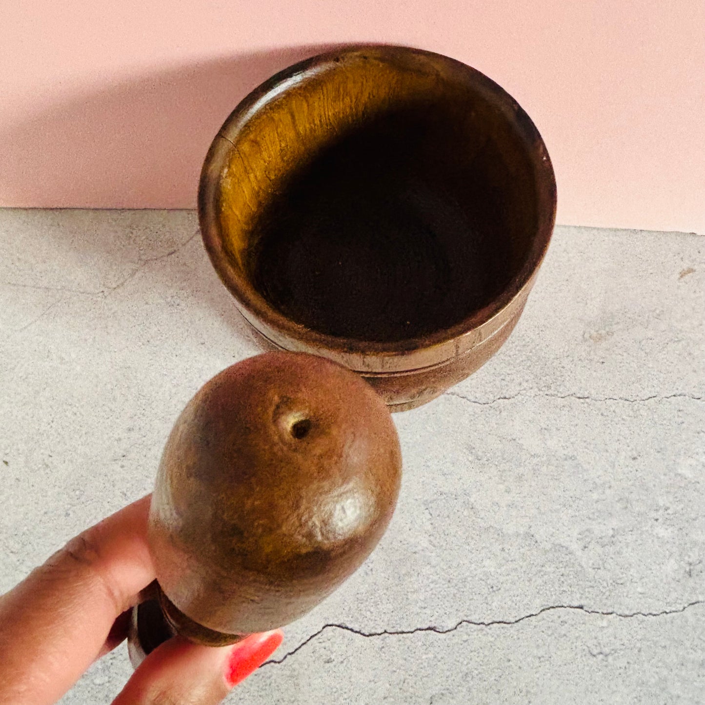 Antique English Treen Oak Wood Mortar and Pestle | Country Farmhouse Kitchen