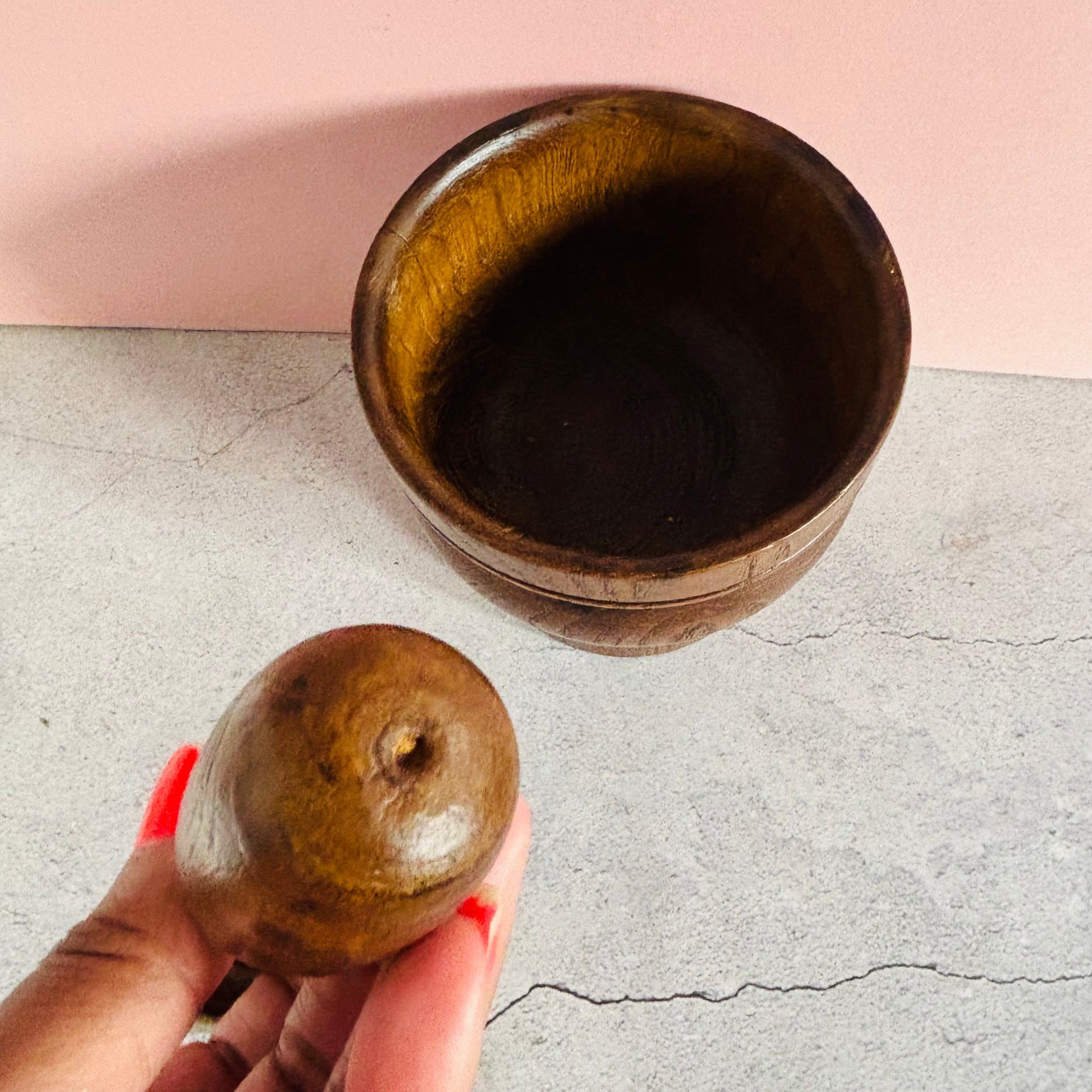 Antique English Treen Oak Wood Mortar and Pestle | Country Farmhouse Kitchen