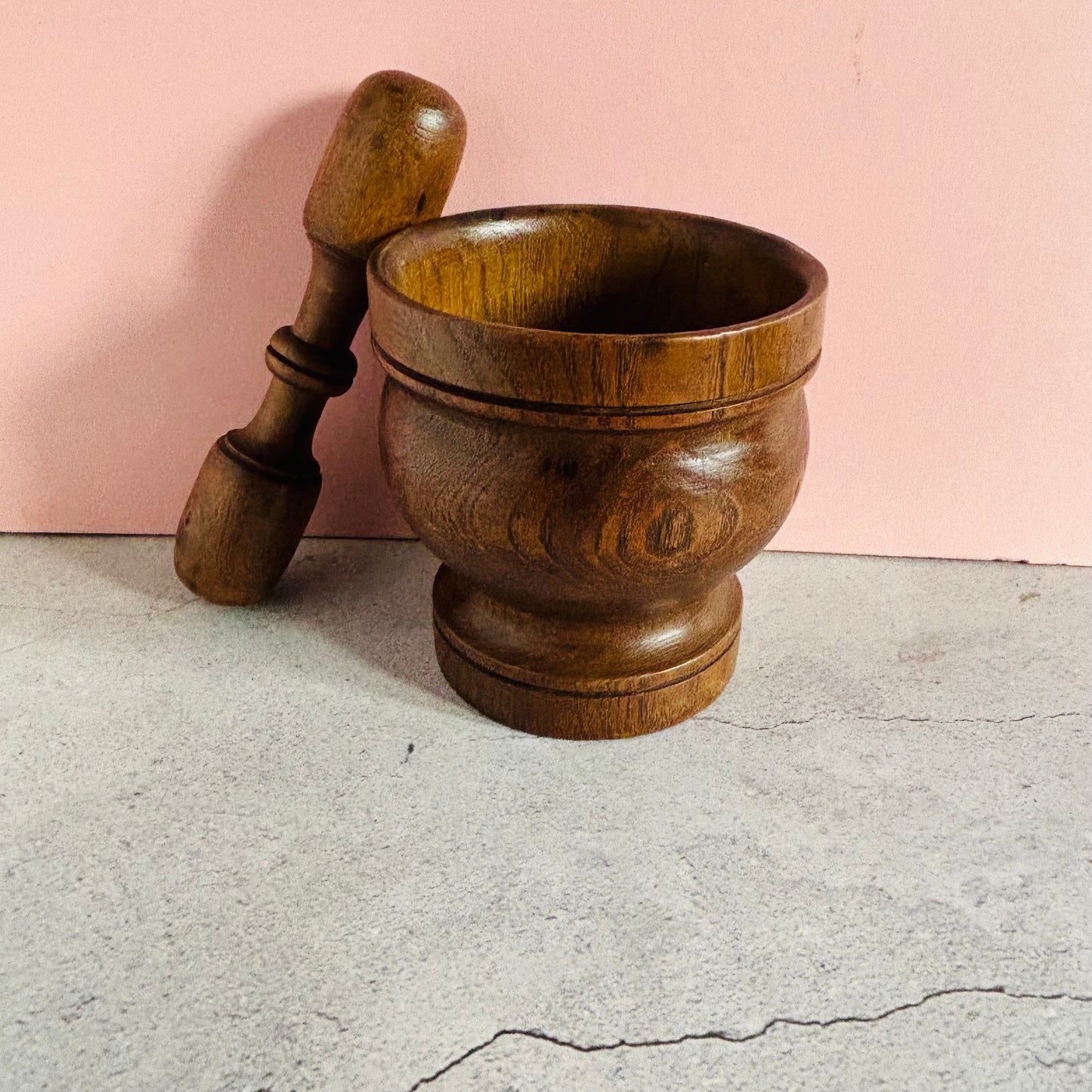 Antique English Treen Oak Wood Mortar and Pestle | Country Farmhouse Kitchen