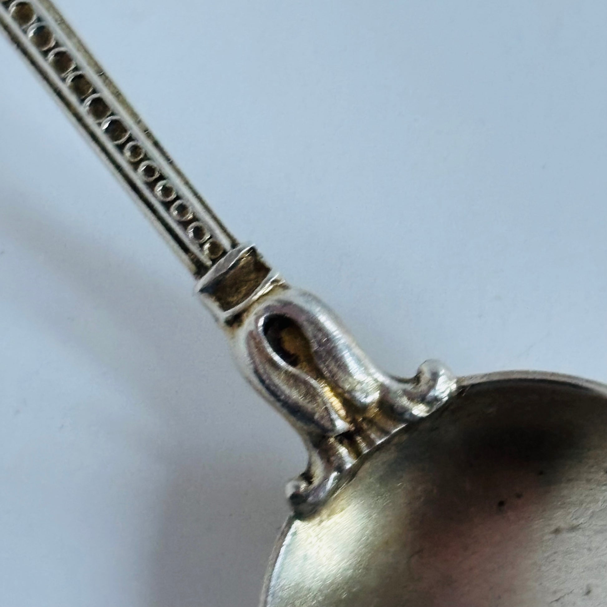 Antique Silver and Enamel Coffee Spoon with Knight in Armour