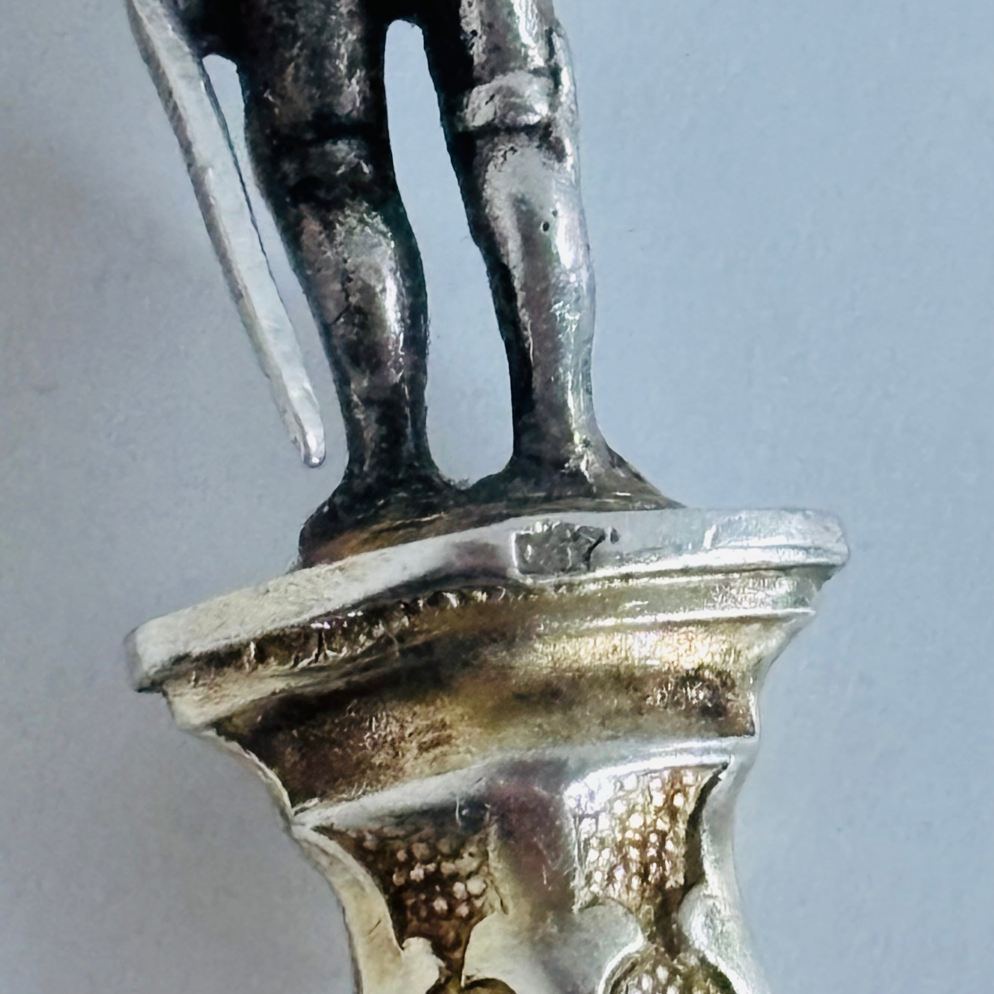 Antique Silver and Enamel Coffee Spoon with Knight in Armour