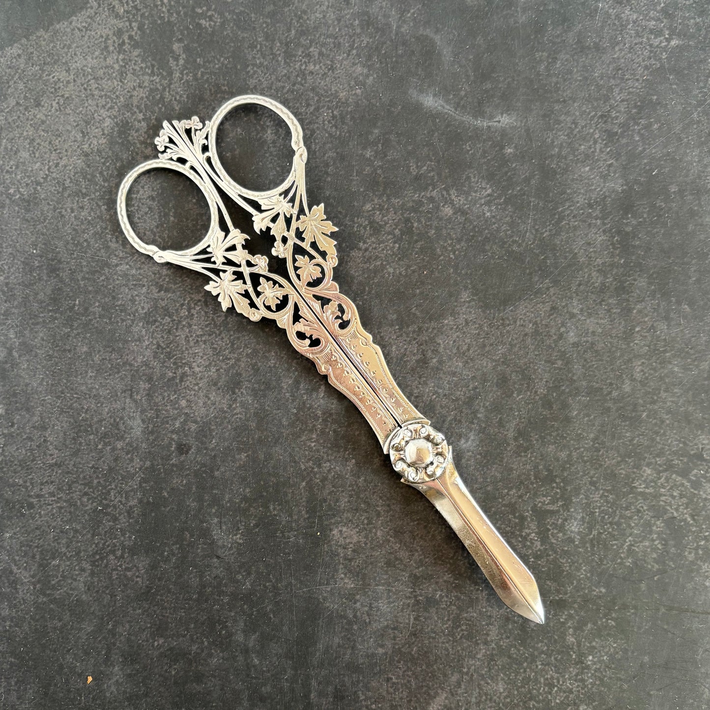 Rare Antique Silver Plate Grape Scissors